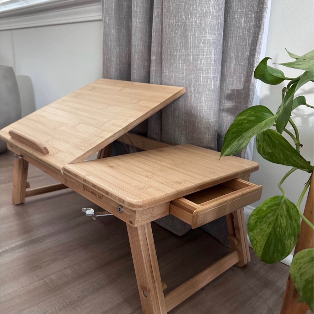 Bamboo Adjustable Lap Desk with Drawer - Natural Wood